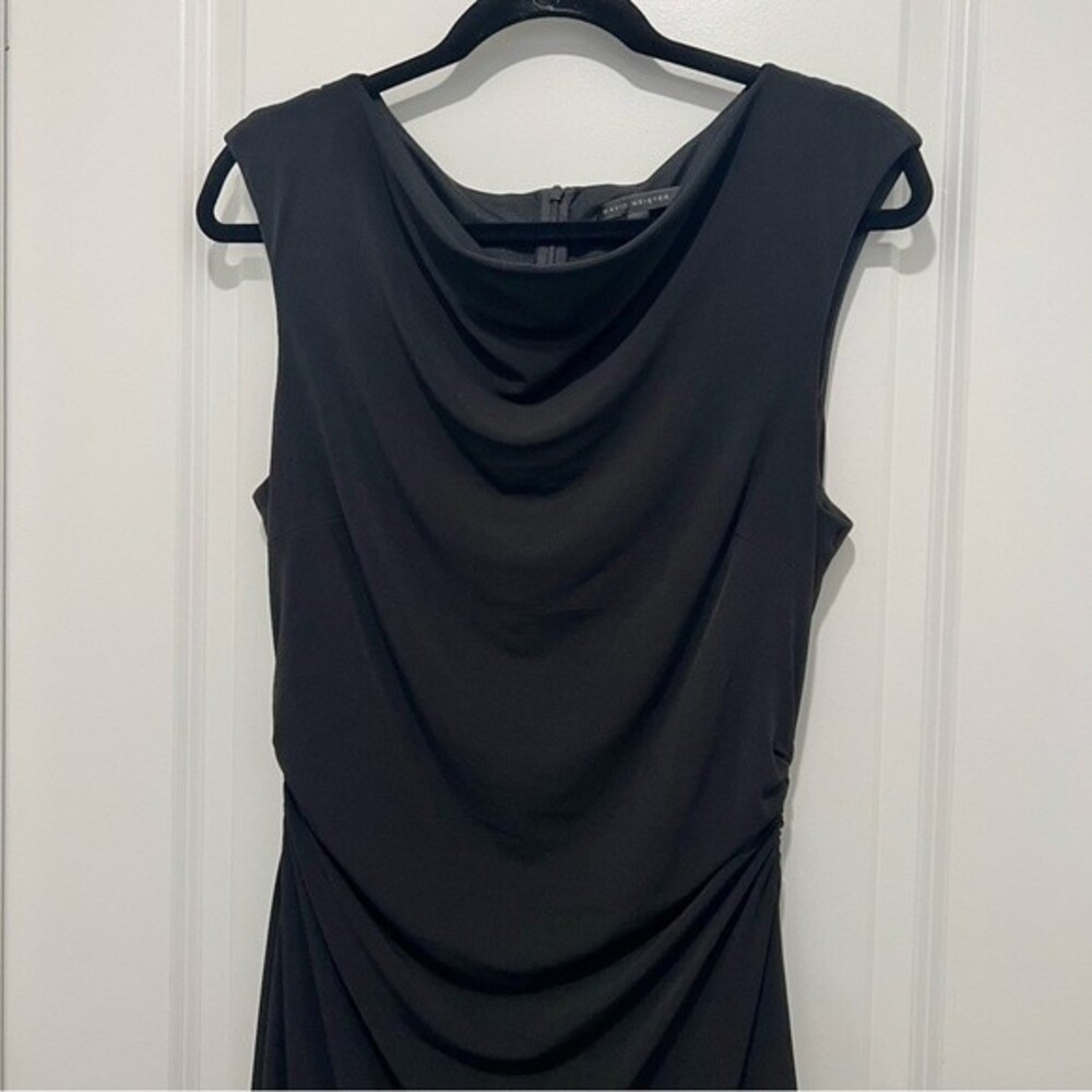 David Meister LBD | Cowl Neck Black Fitted Black Sleeveless Dress Women's Sz. 12 - Picture 3 of 10
